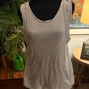 LOFT Light Gray Lace-Trim Tank Top